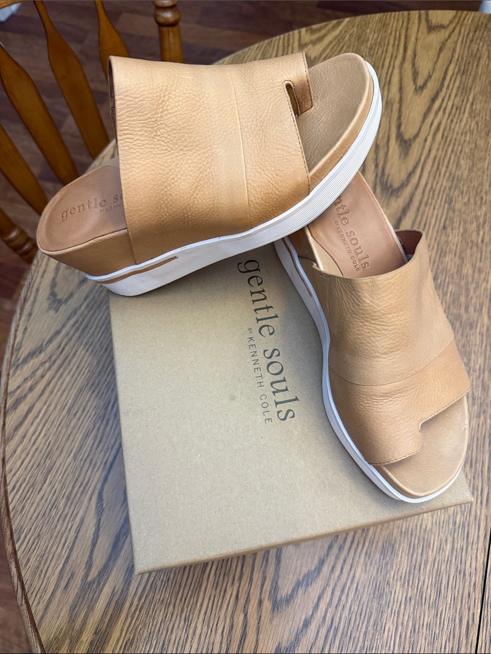 gentle souls Tan Leather Platform Slide Mules by Kenneth Cole